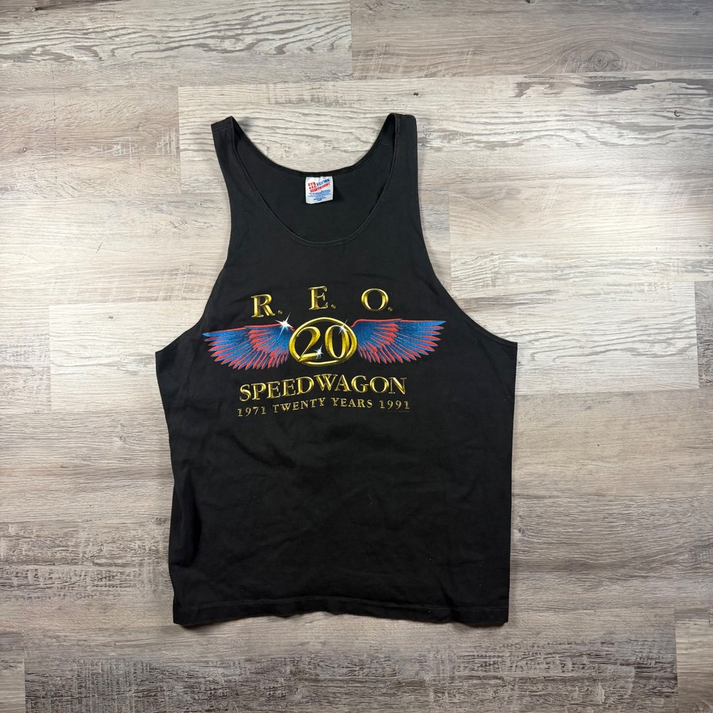 Vintage 1991 REO Speedwagon 20 Years Anniversary Tank Top Hanes Black Large